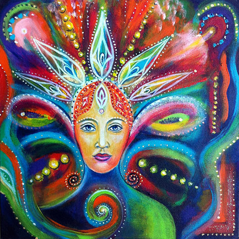 divine source goddess rebirth acrylic on canvas 30 x 30 cm £350 sold
